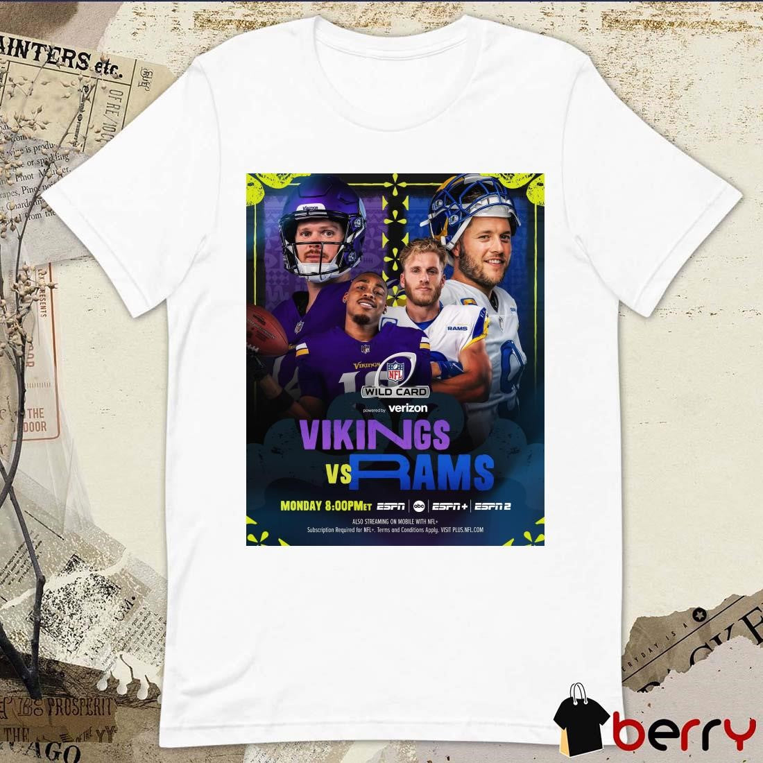 Poster Minnesota Vikings Vs Los Angeles Rams NFL Wild Card Onto The Divisional Round ESPN t-shirt