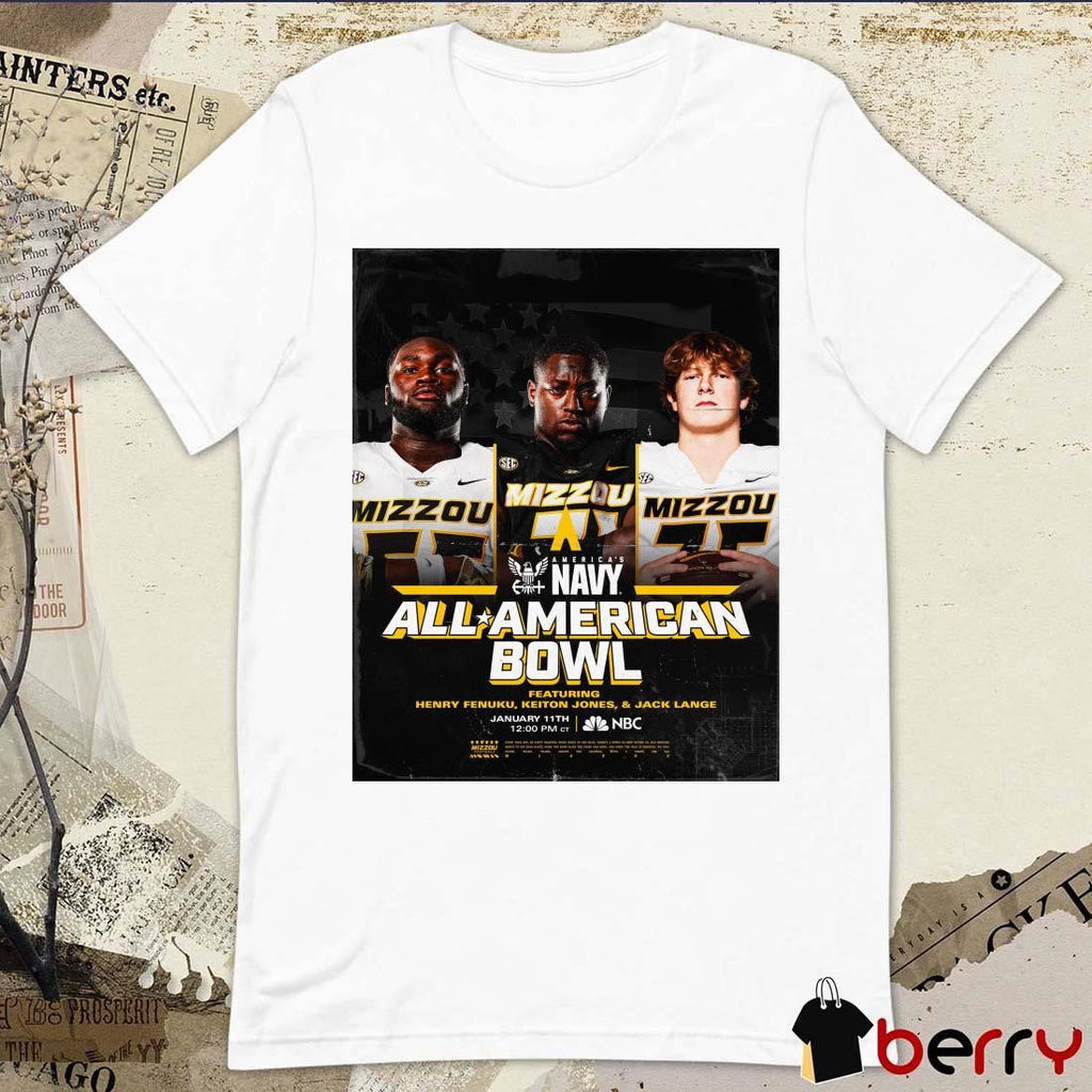 Poster Missouri Tigers All-American Bowl Featuring Henry Fenuku Keiton Jones And Jack Lange Jan 11th t-shirt