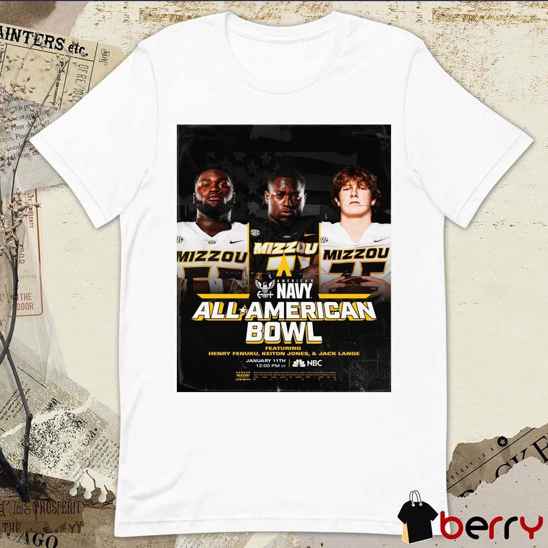 Poster Missouri Tigers All-American Bowl Featuring Henry Fenuku Keiton Jones And Jack Lange Jan 11th t-shirt