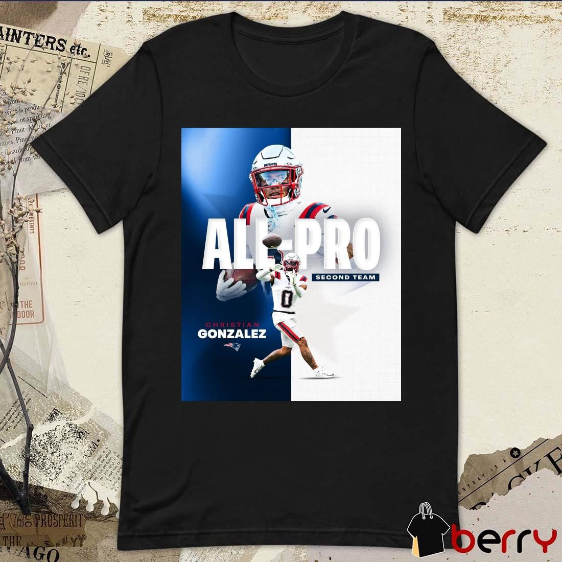 Poster New England Patriots Christian Gonzalez 2024 NFL Season AP All-Pro Second Team t-shirt