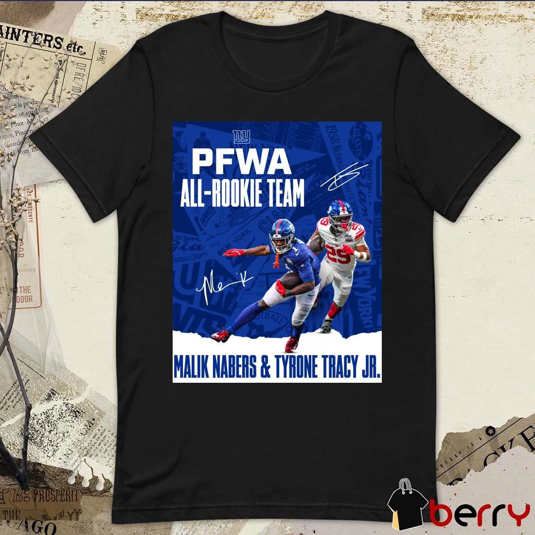 Poster New York Giants NFL PFWA All-Rookie Team Malik Nabers And Tyrone Tracy Jr. Signatures t-shirt