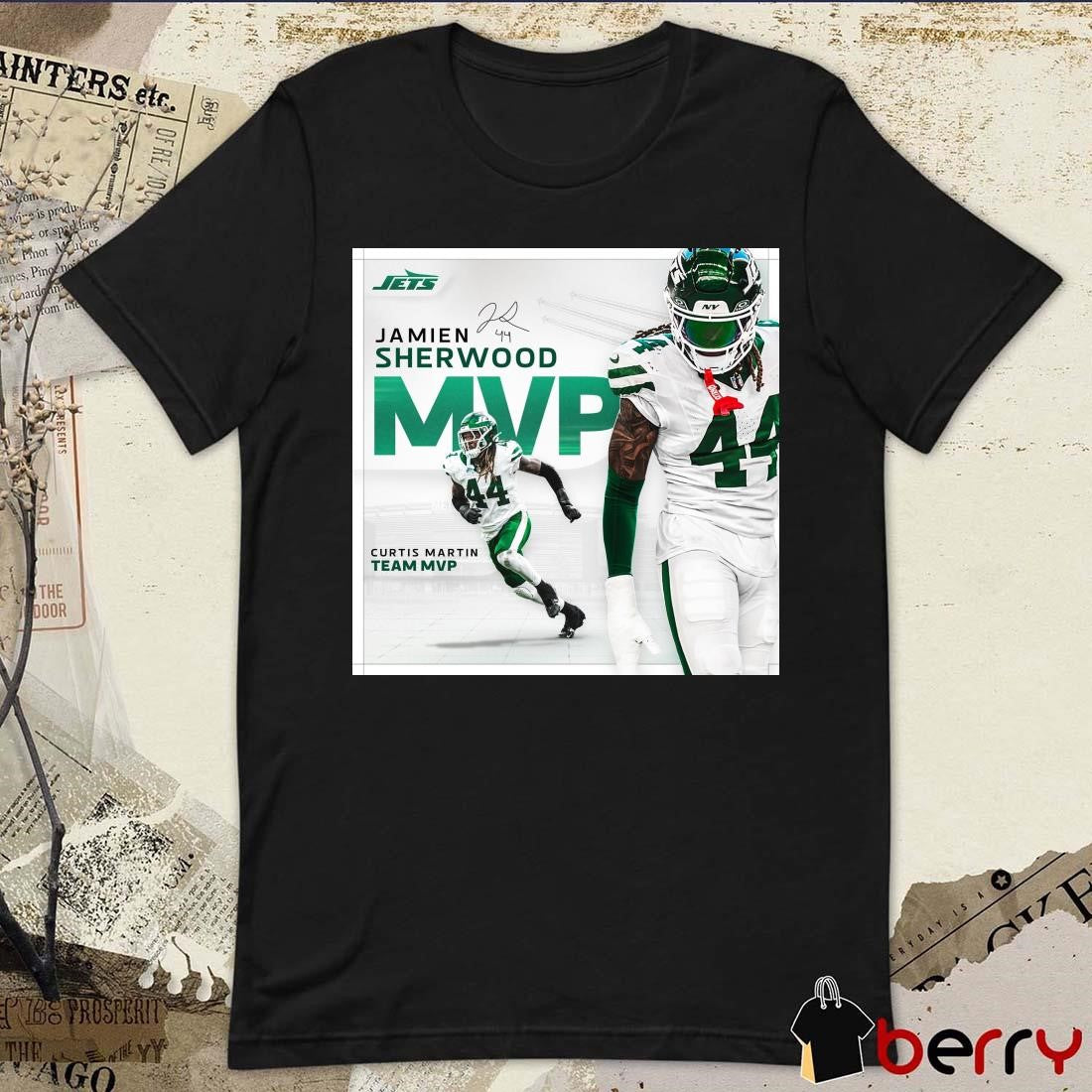 Poster New York Jets Jamien Sherwood 2024 Curtis Martin Team MVP Signature t-shirt