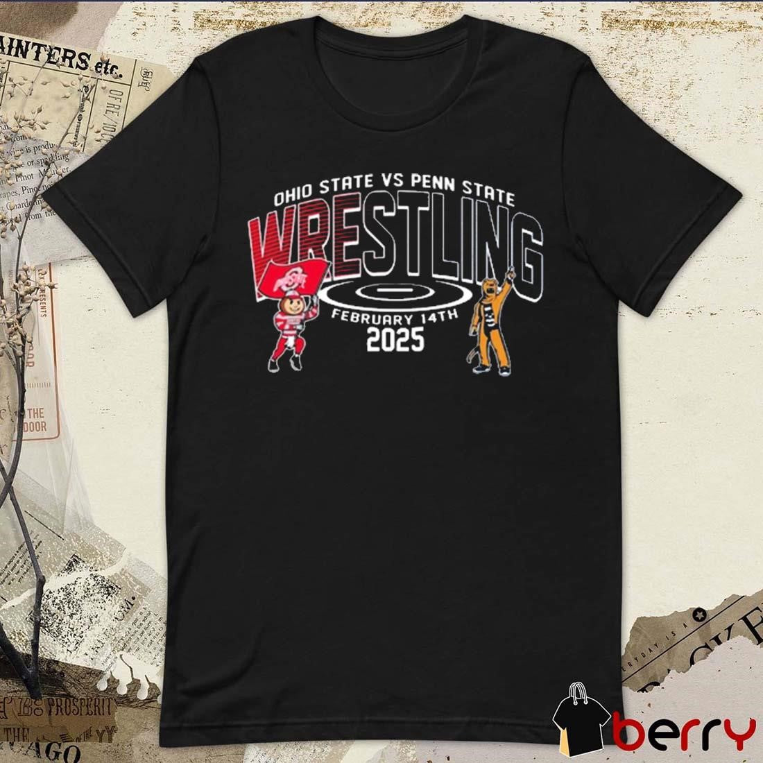 Poster Ohio State Buckeyes vs Penn State Nittany Lion Wrestling 2 14 2025 Mascot t-shirt