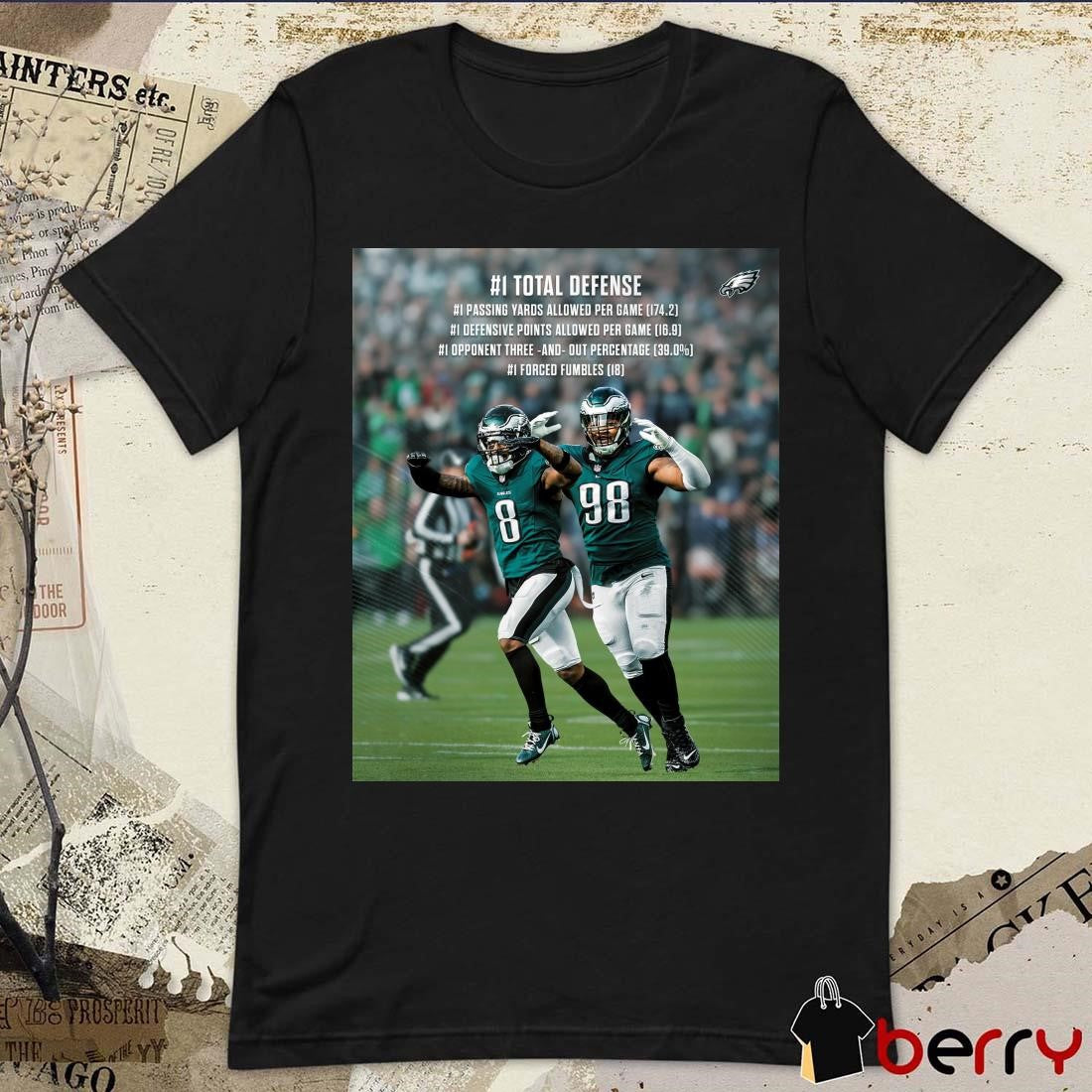 Poster Philadelphia Eagles Football #1 Total Defense #1 Passing Yards Allowed Per Game 174.2 #1 Defensive Points Allowed Per Game 16.9 t-shirt