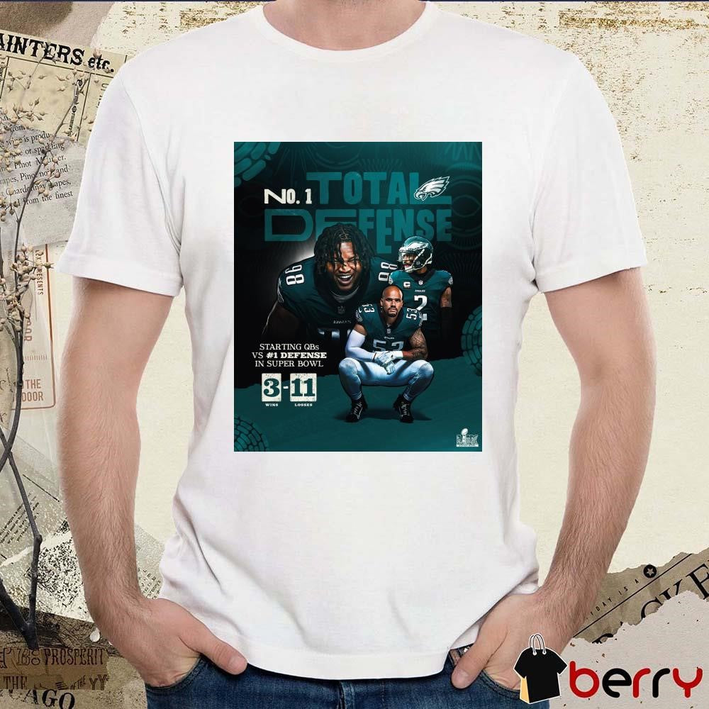 Poster Philadelphia Eagles NFL No 1 Total Defense Starting QBs Vs #1 Defense In Super Bowl 3 Wins – 11 Losses t-shirt