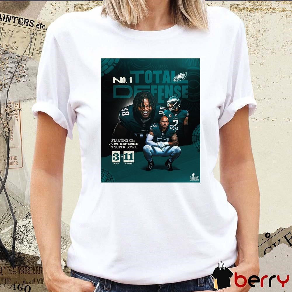 Poster Philadelphia Eagles NFL No 1 Total Defense Starting QBs Vs #1 Defense In Super Bowl 3 Wins – 11 Losses t-shirt