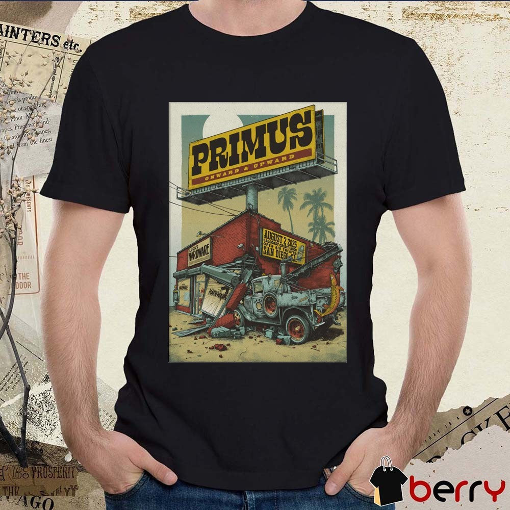 Poster Primus August 2 2025 Cal Coast Credit Union Open Air Theatre In San Diego CA t-shirt