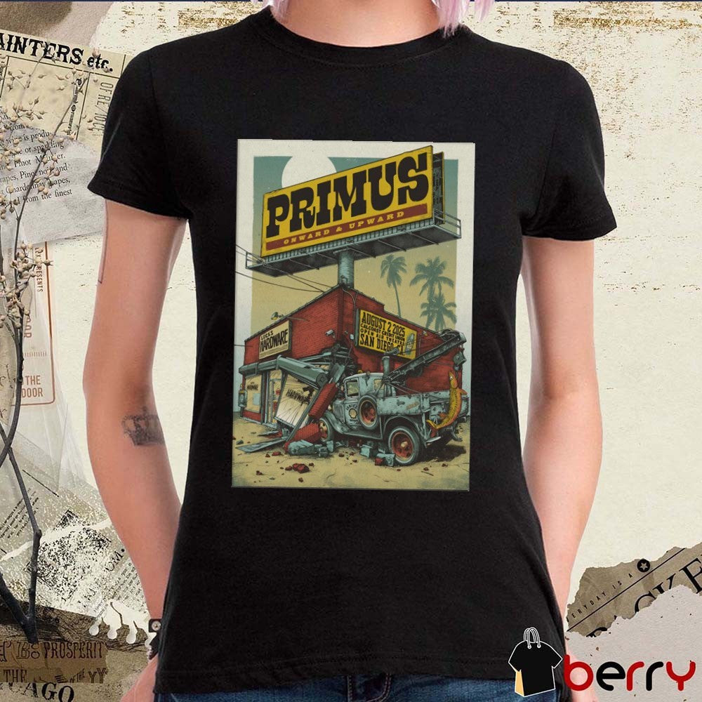 Poster Primus August 2 2025 Cal Coast Credit Union Open Air Theatre In San Diego CA t-shirt