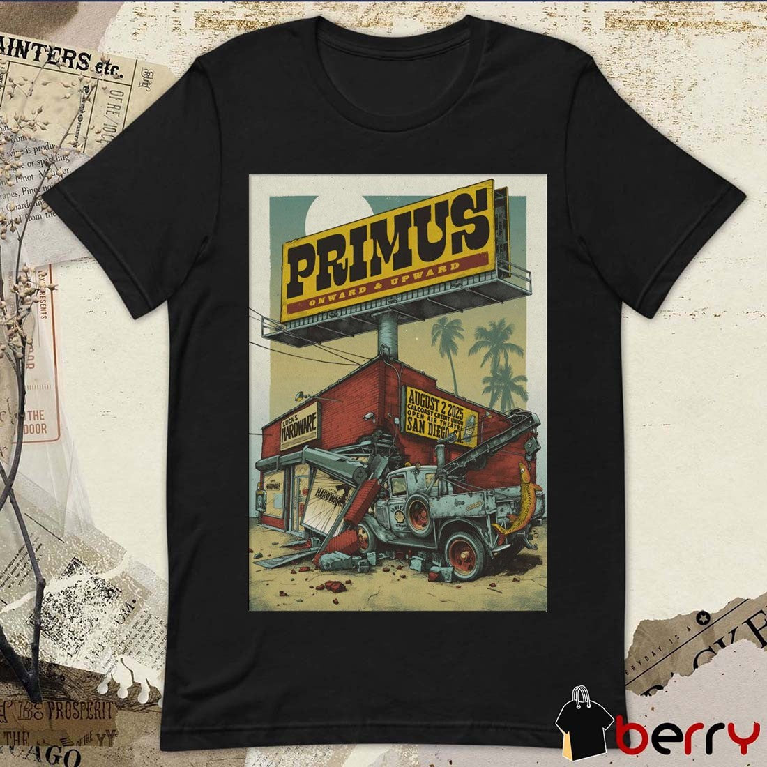 Poster Primus August 2 2025 Cal Coast Credit Union Open Air Theatre In San Diego CA t-shirt