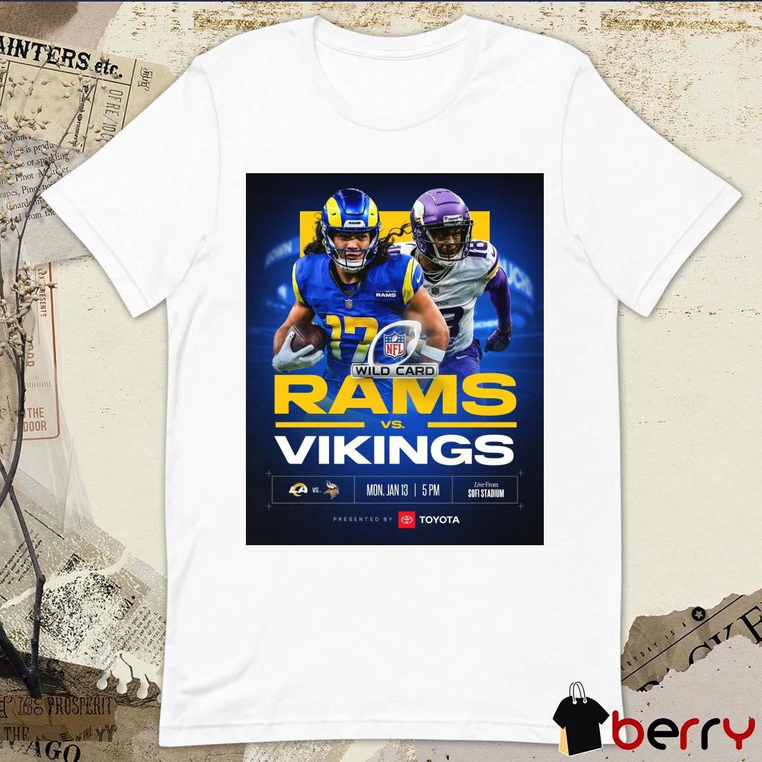 Poster Puka Nacua Los Angeles Rams Vs Minnesota Vikings NFL Wild Card Mon Jan 13 2024 Live From Sofi Stadium t-shirt
