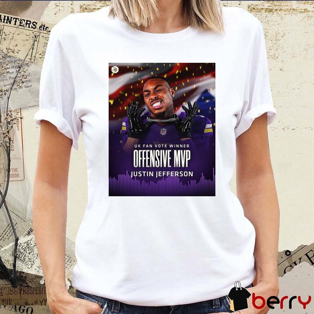 Poster UK Fan Vote Winner Offensive MVP Justin Jefferson Minnesota Vikings NFL Football t-shirt