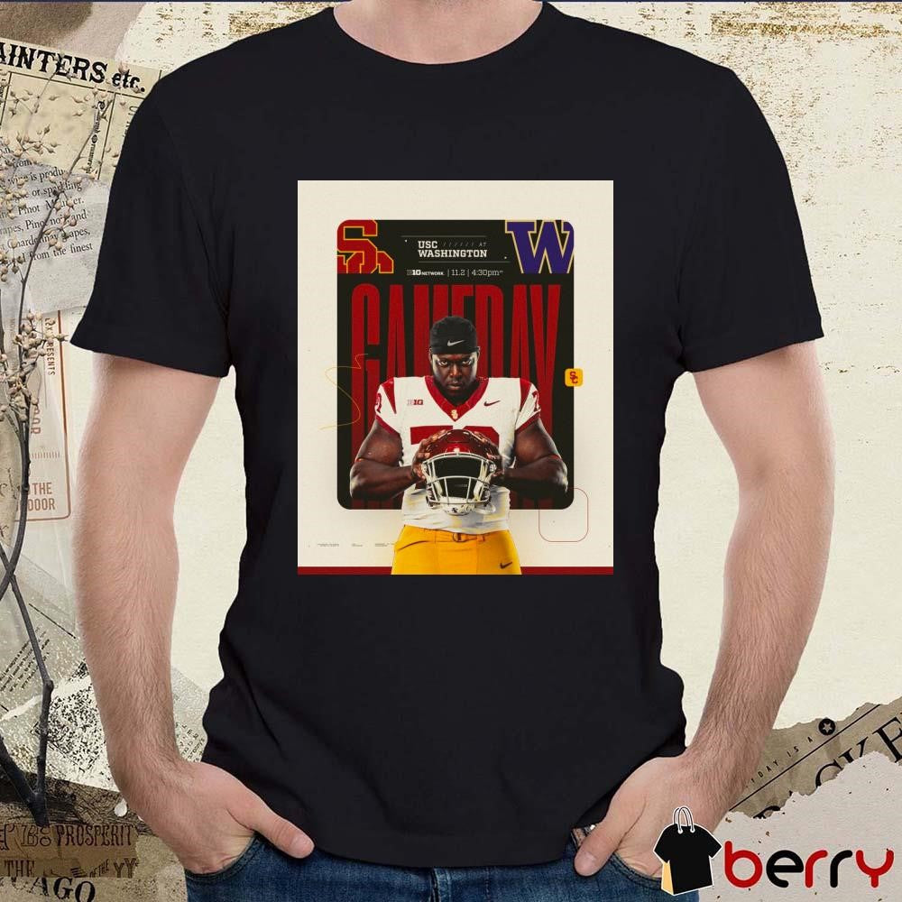 Poster USC Trojans vs. Washington Huskies B1G matchup in Seattle t-shirt