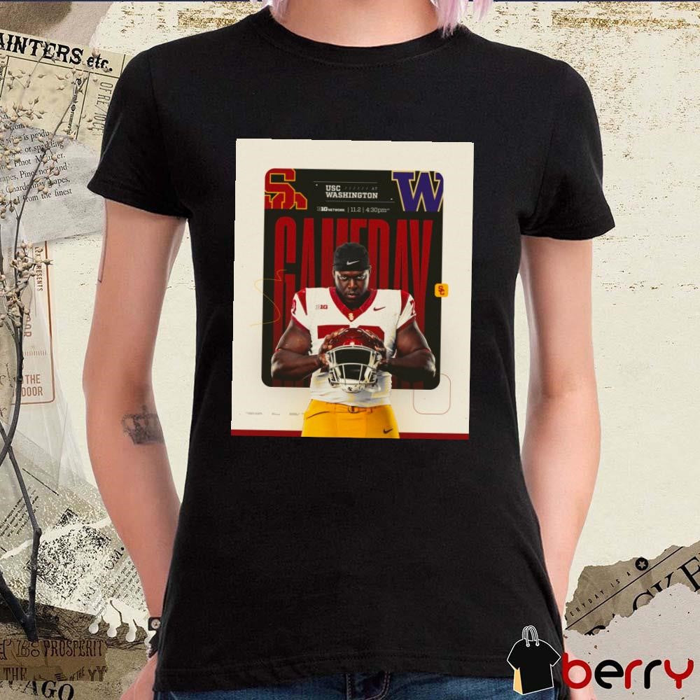 Poster USC Trojans vs. Washington Huskies B1G matchup in Seattle t-shirt