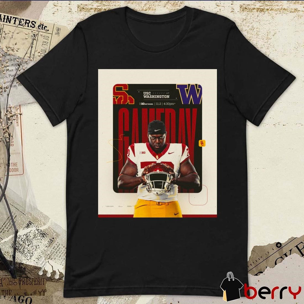 Poster USC Trojans vs. Washington Huskies B1G matchup in Seattle t-shirt