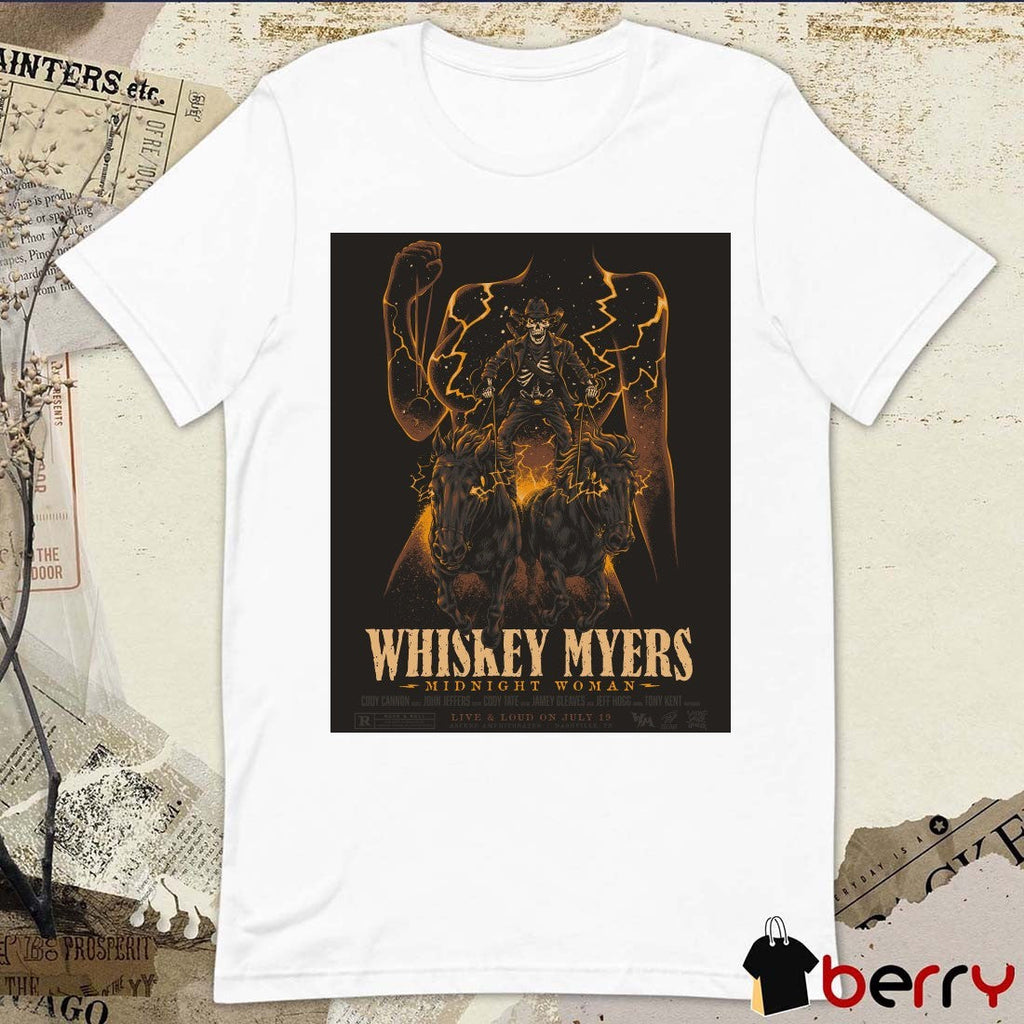 Poster Whiskey Myers Midnight Woman July 19 2025 Ascend Amphitheater Nashville, TN t-shirt
