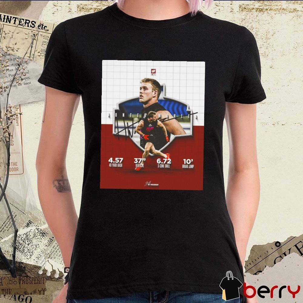 Poster Wisconsin Badgers Football Hunter Wohler 2025 NFL Scouting Combine 4.57 40 yard Dash Signature t-shirt