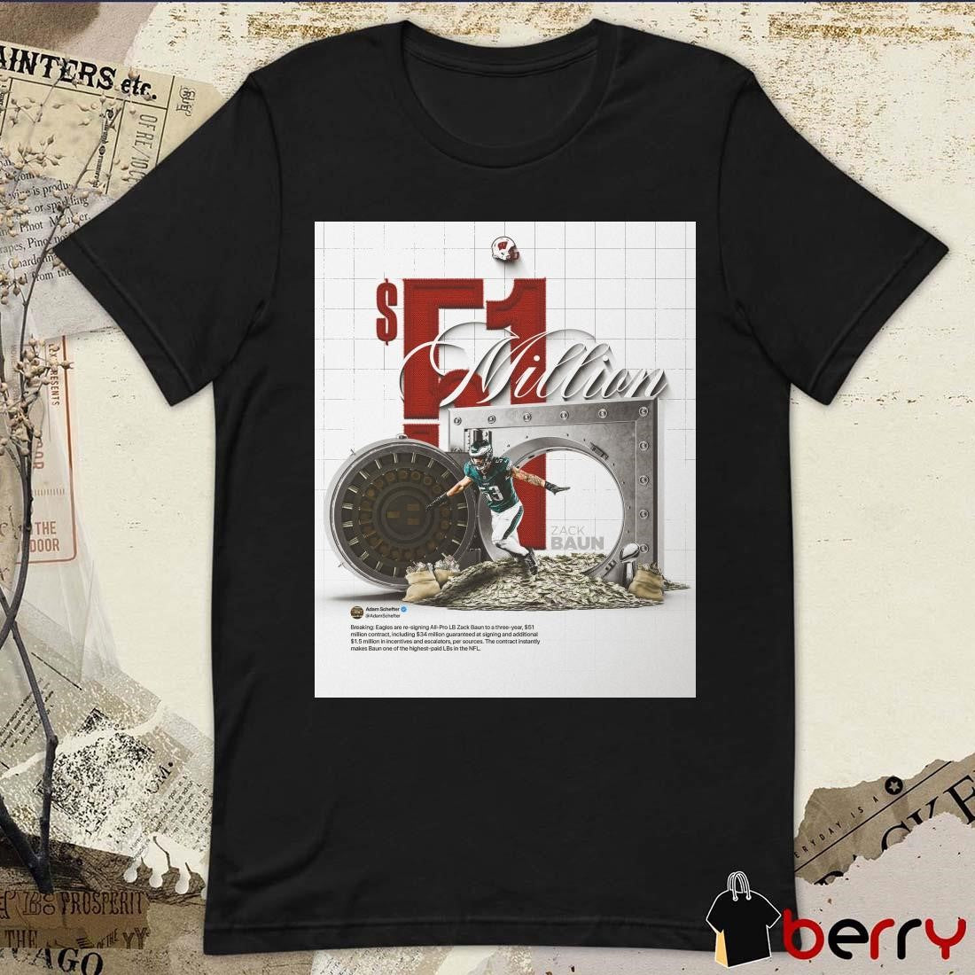 Poster Wisconsin Badgers Football Philadelphia Eagles are re-signing All-Pro LB Zack Baun to a three-year million contract t-shirt
