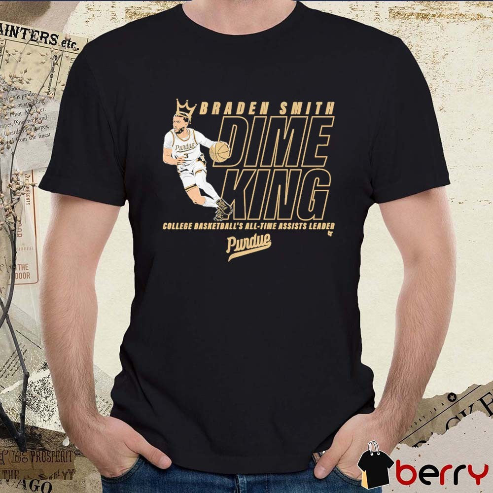 Purdue Boilermakers Basketball Braden Smith Dime King College Basketball’s All-Time Assists Leader Record t-shirt