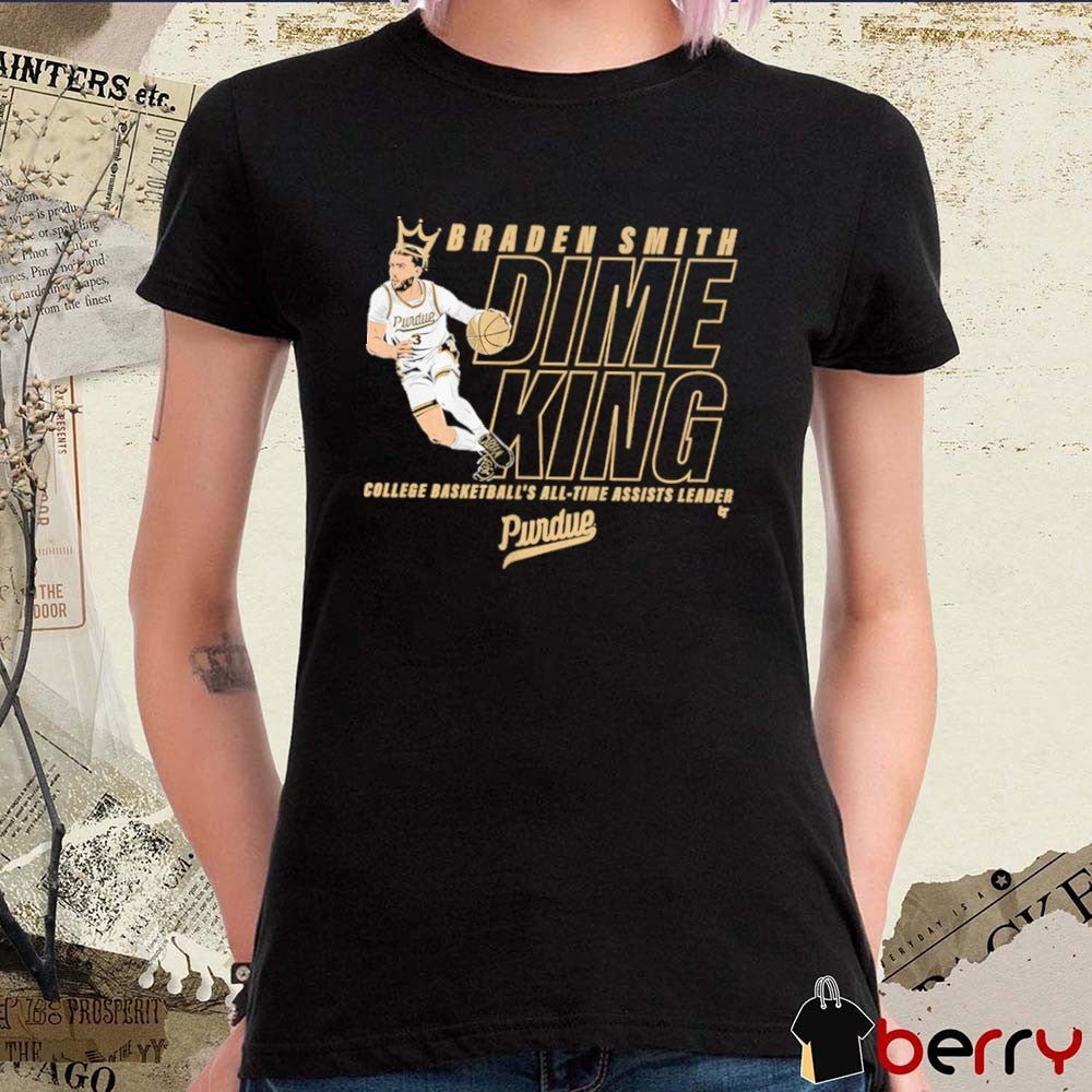 Purdue Boilermakers Basketball Braden Smith Dime King College Basketball’s All-Time Assists Leader Record t-shirt
