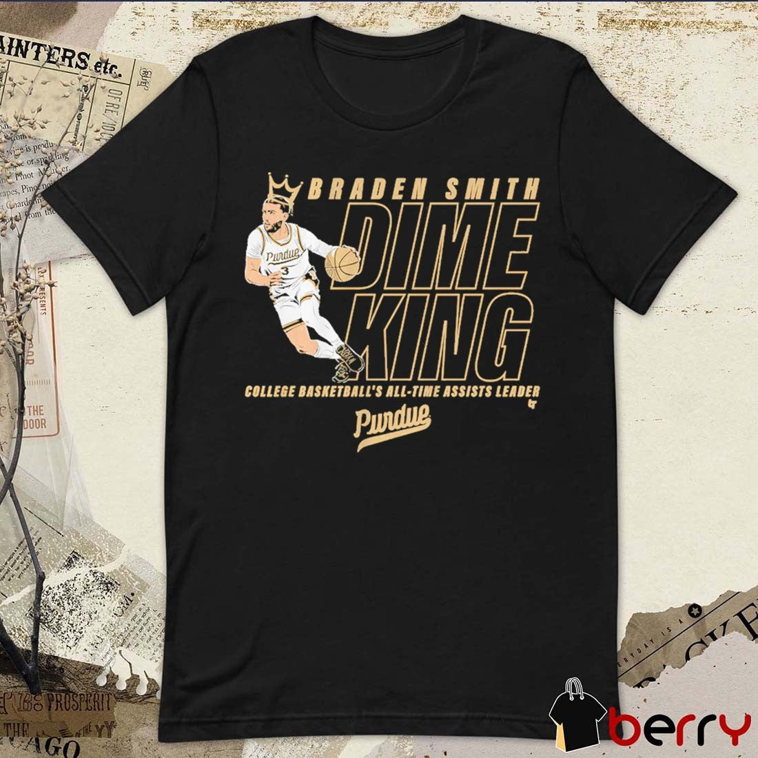 Purdue Boilermakers Basketball Braden Smith Dime King College Basketball’s All-Time Assists Leader Record t-shirt
