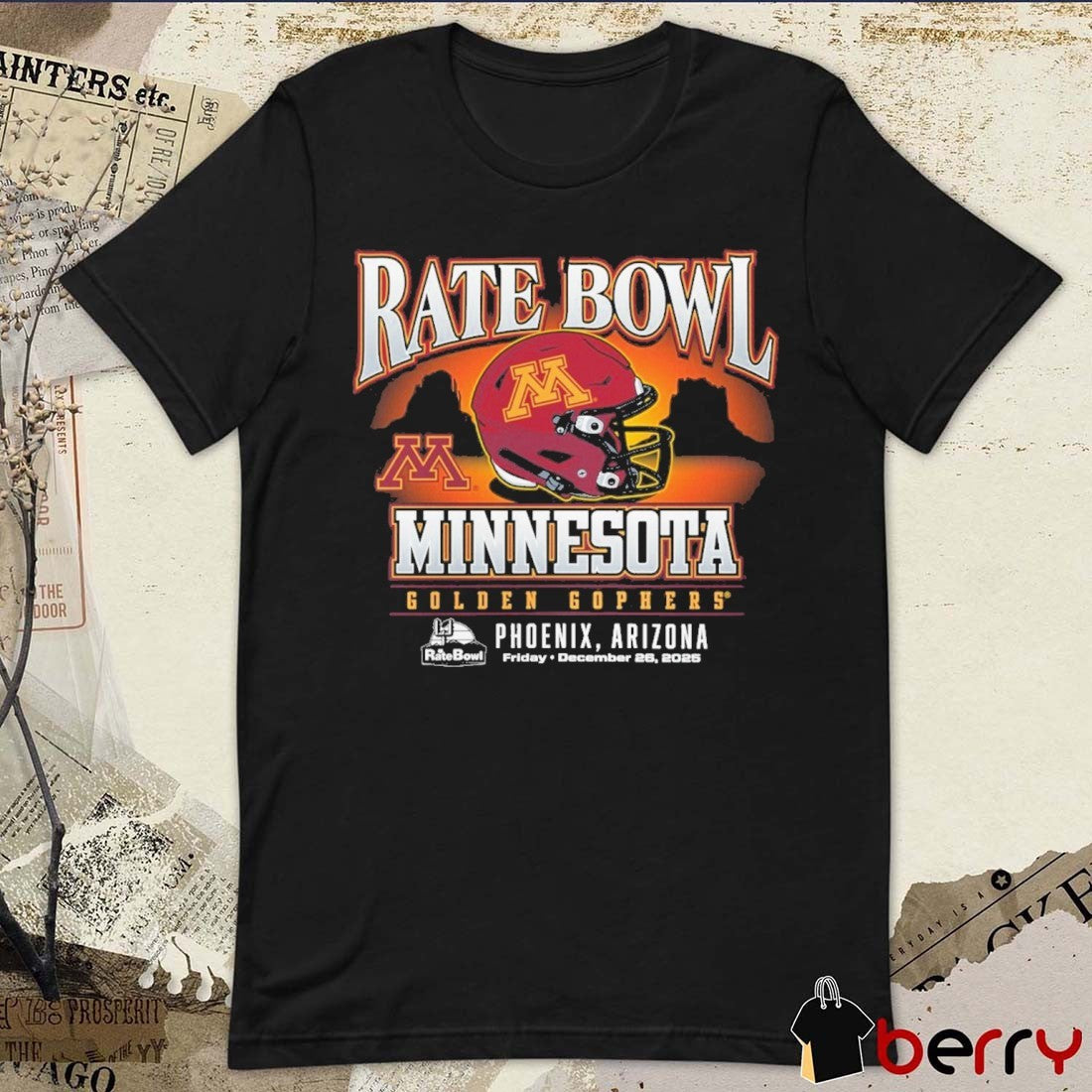 Rate Bowl 2025 University of Minnesota Golden Gophers Sunset December 26 Helmet t-shirt