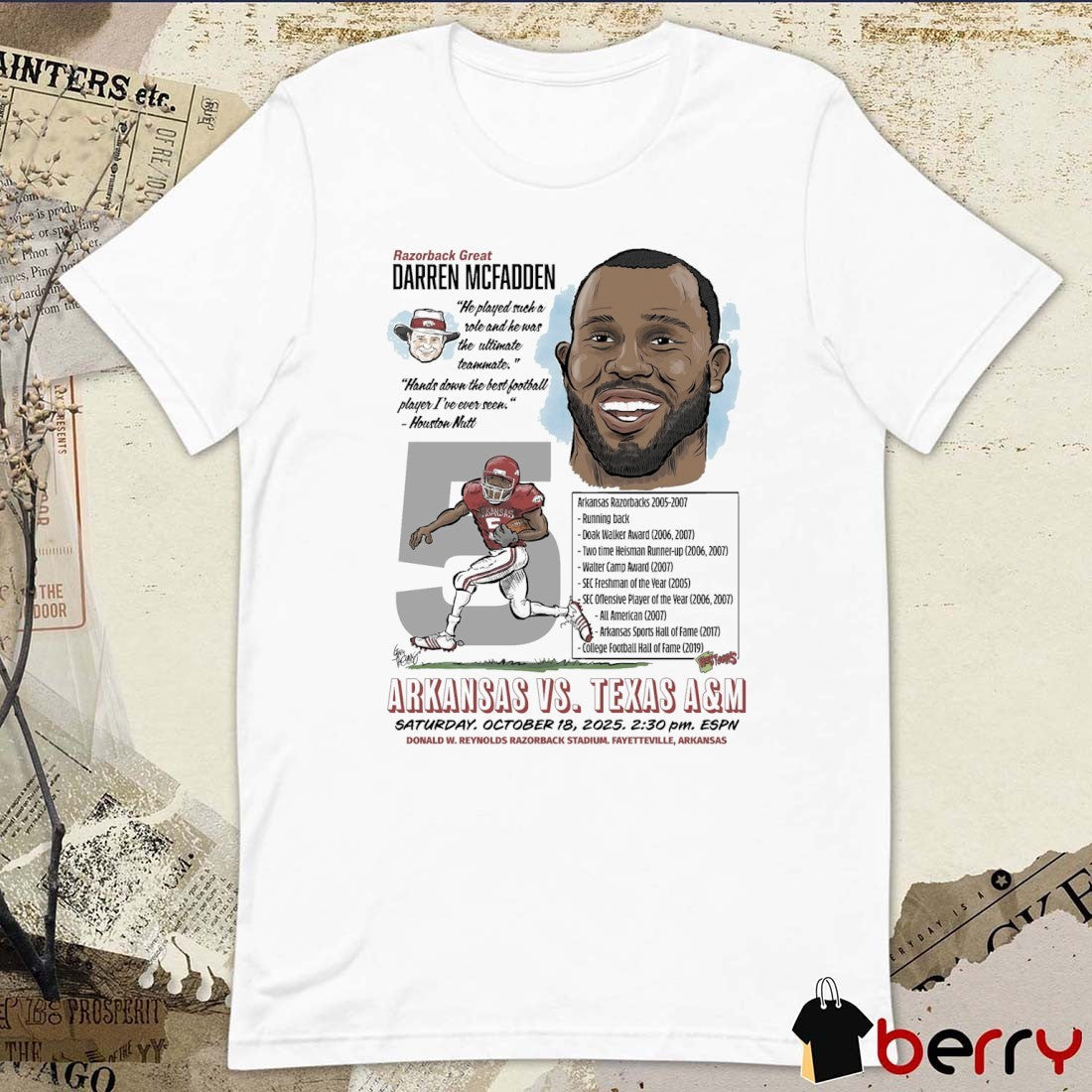 Razorback Great Darren McFadden Arkansas Vs Texas A&M October 18 2025 Fayetteville AR t-shirt