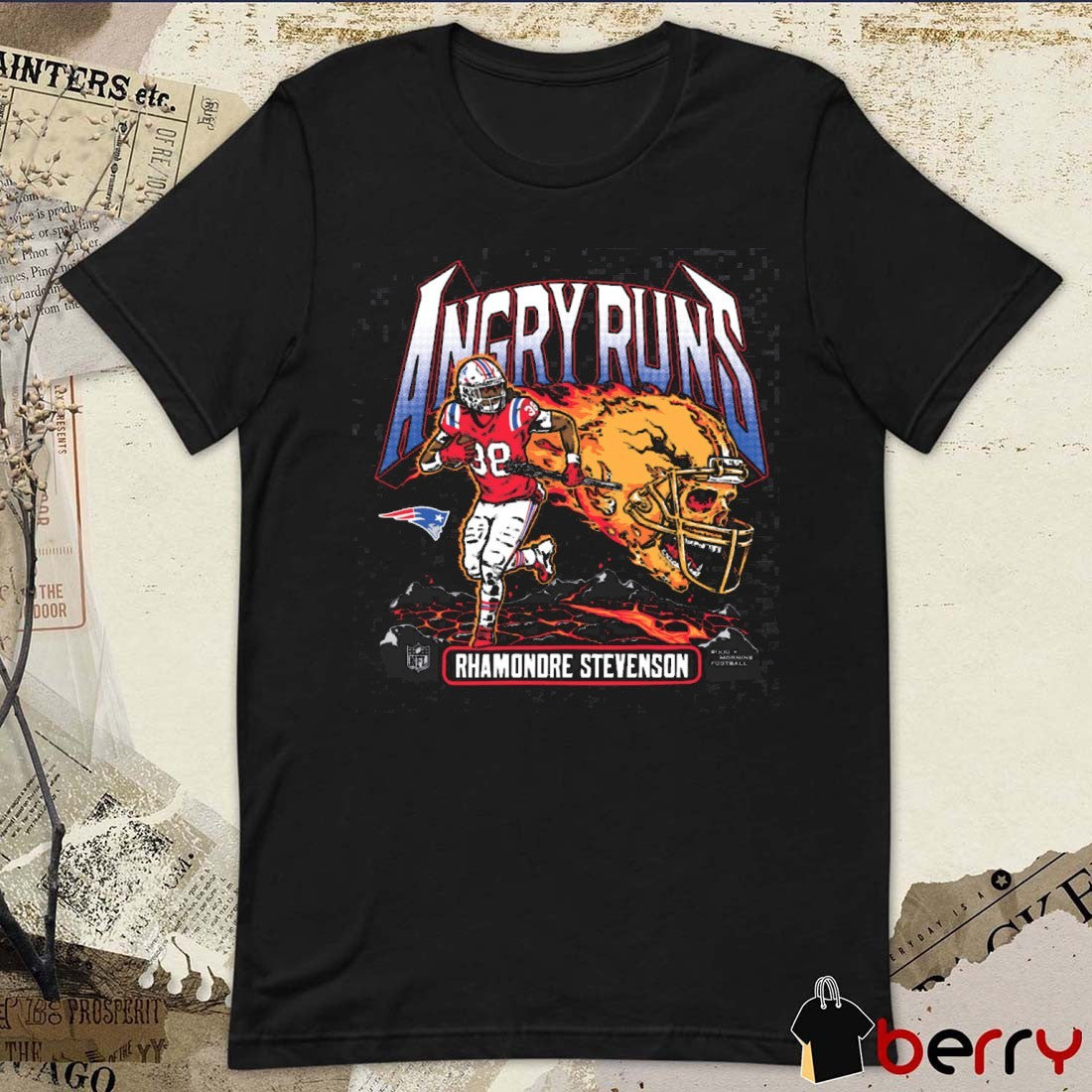 Rhamondre Stevenson New England Patriots Homage NFL Angry Runs Player Graphic t-shirt