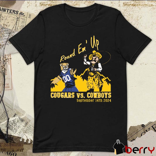 Round Em’ Up Wyoming Cowboys 2024 BYU Cougars Stripe Out SS Sep 14 2024 t-shirt