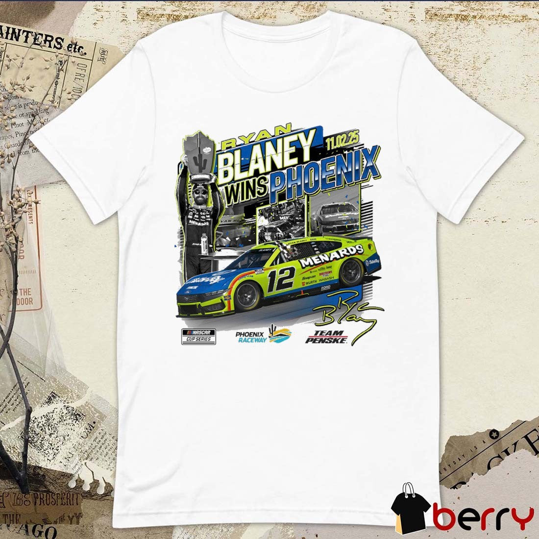 Ryan Blaney Checkered Flag Sports 11.02.2025 NASCAR Cup Series Championship Race Winner Signature t-shirt