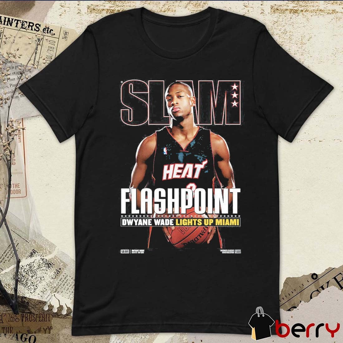 SLAM Hardwood Classics Cover – Miami Heat Flashpoint Dwyane Wade Lights Up Miami t-shirt