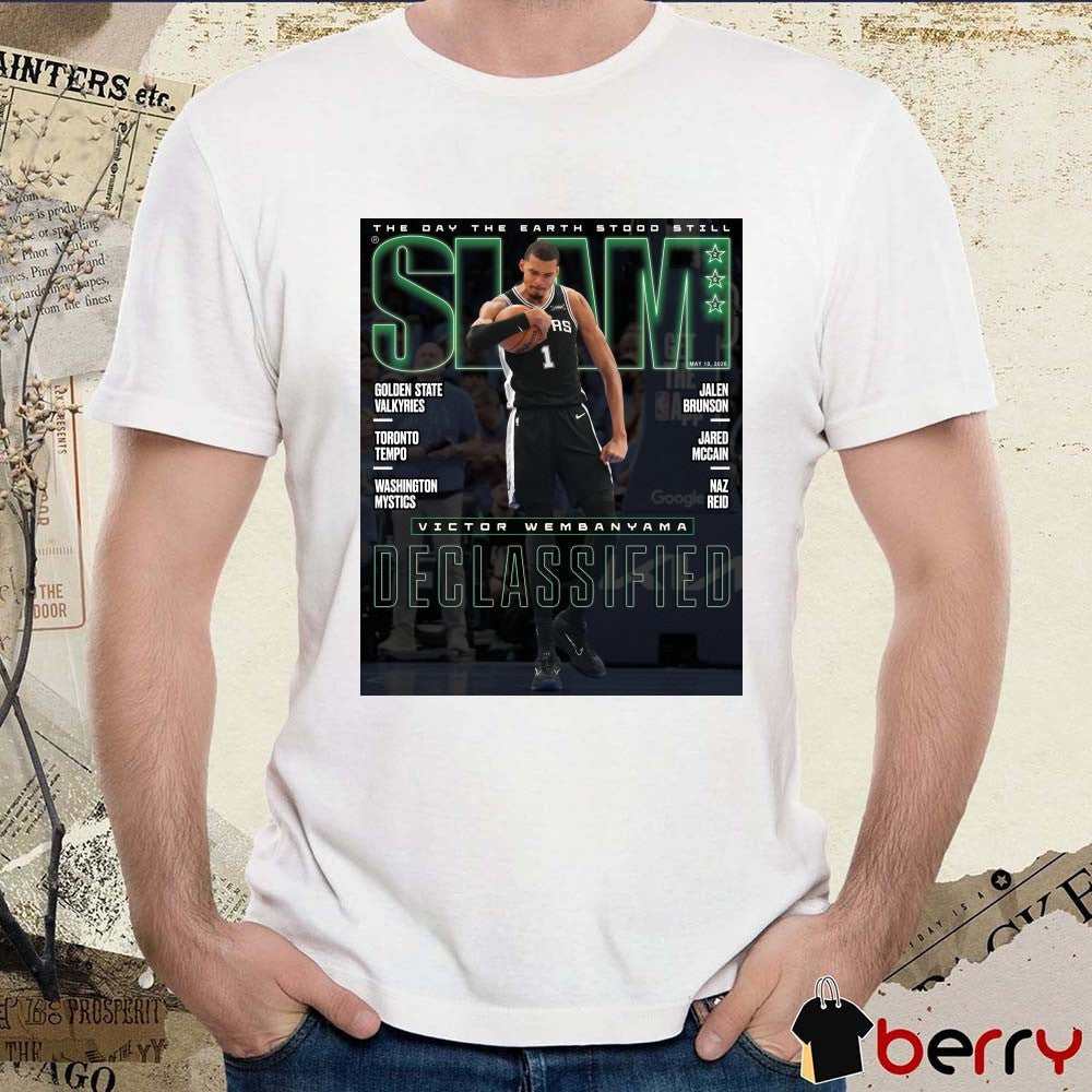 SLAM The Bay The Earth Stood Still Victor Wembanyama Declassified San Antonio Spurs Magazine Poster t-shirt