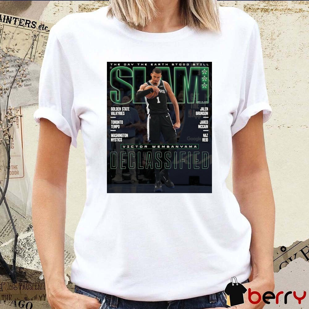 SLAM The Bay The Earth Stood Still Victor Wembanyama Declassified San Antonio Spurs Magazine Poster t-shirt
