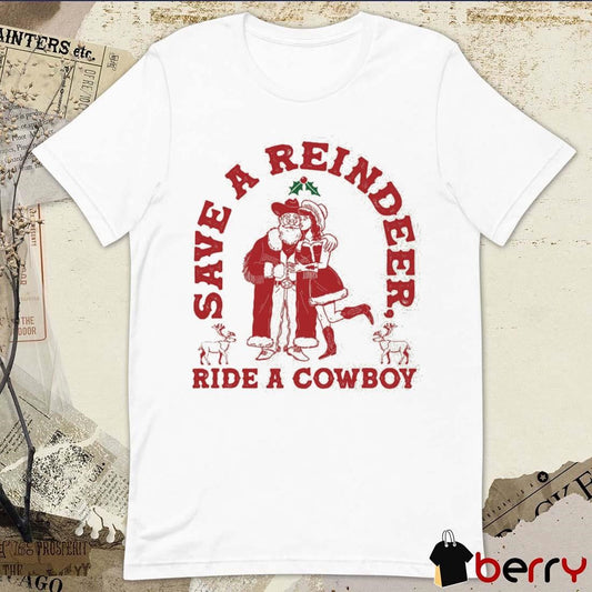 Save A Reindeer Ride A Cowboy Ugly Sweater Christmas 2024 t-shirt