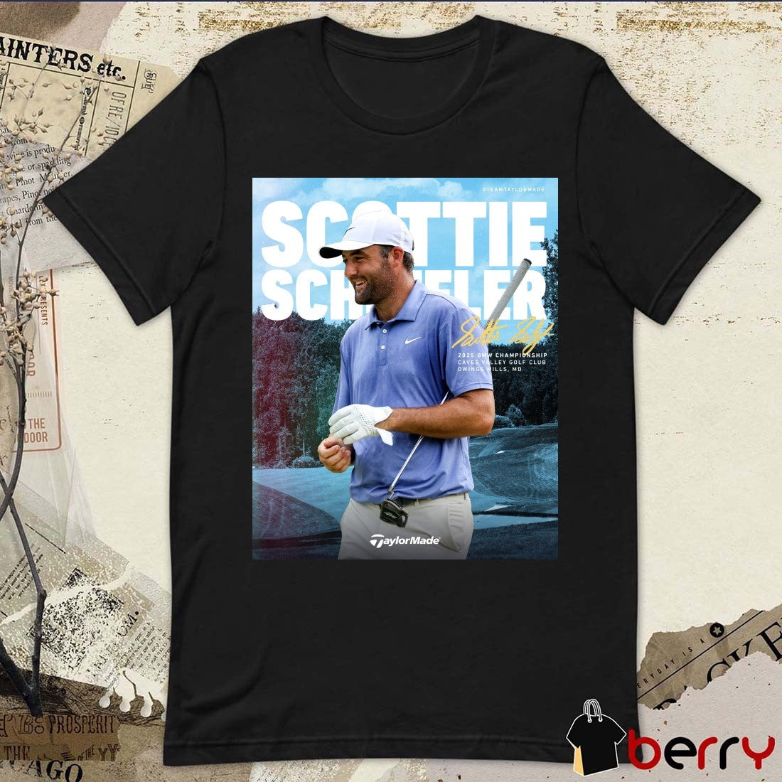 Scottie Scheffler 2025 BMW Championship Caves Valley Golf Club in Owings Mills, Maryland Signature Poster t-shirt