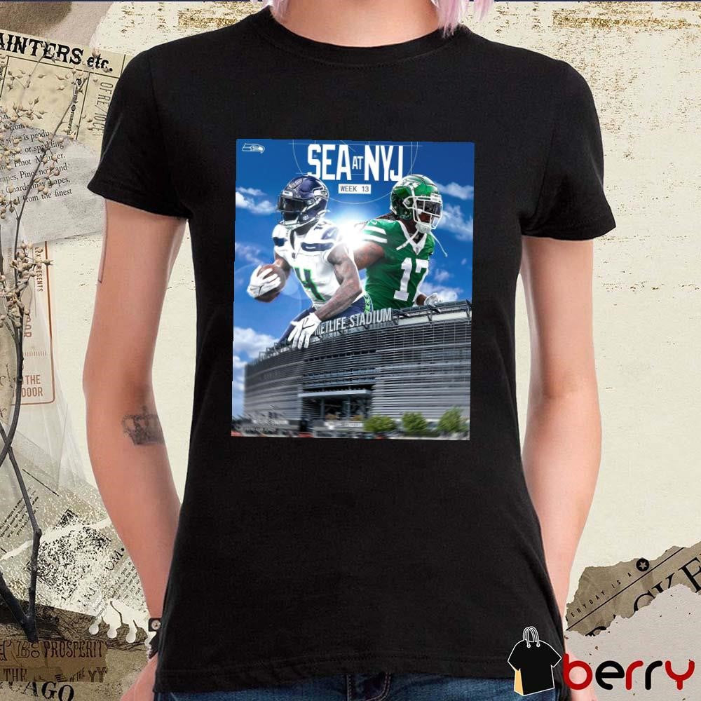 Seattle Seahawks At New York Jets Week 13 Metlife Stadium On The Road Again Poster t-shirt
