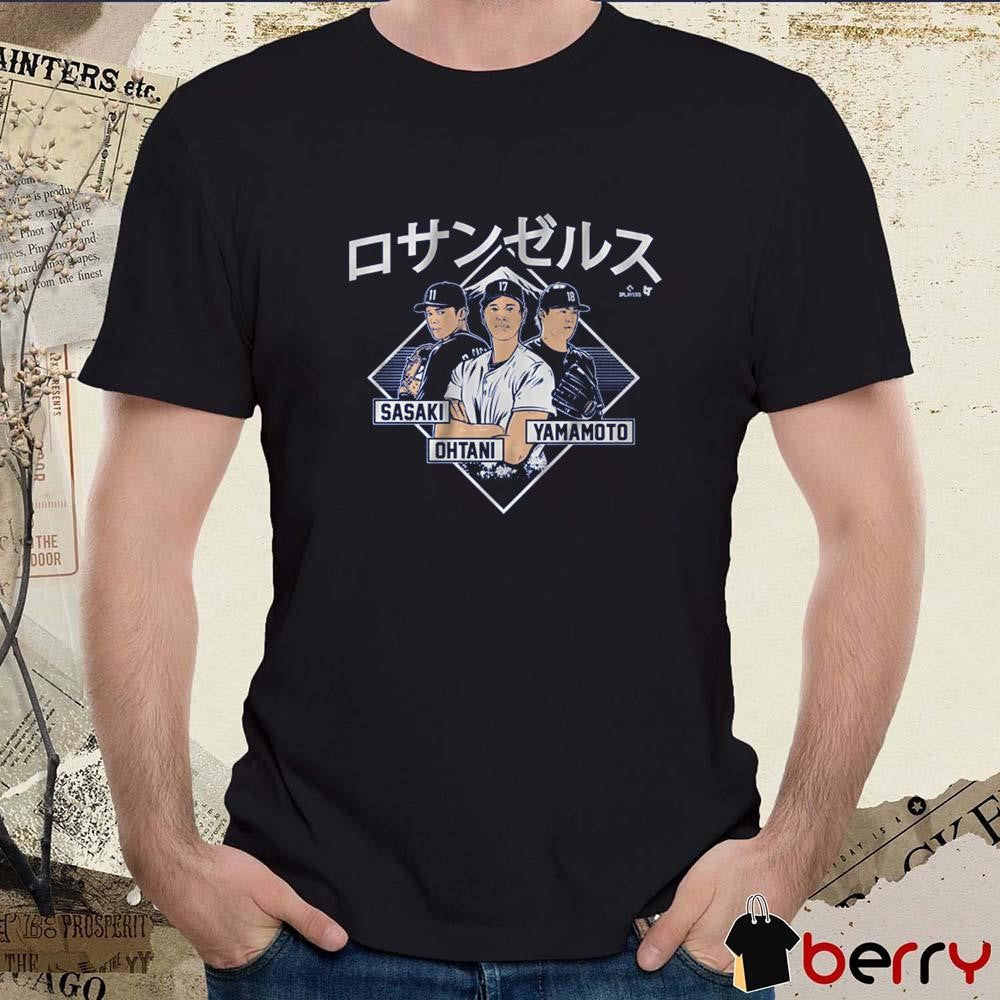 Shohei Ohtani, Yoshinobu Yamamoto and Roki Sasaki Los Angeles Dodgers Kanji MLB Baseball t-shirt