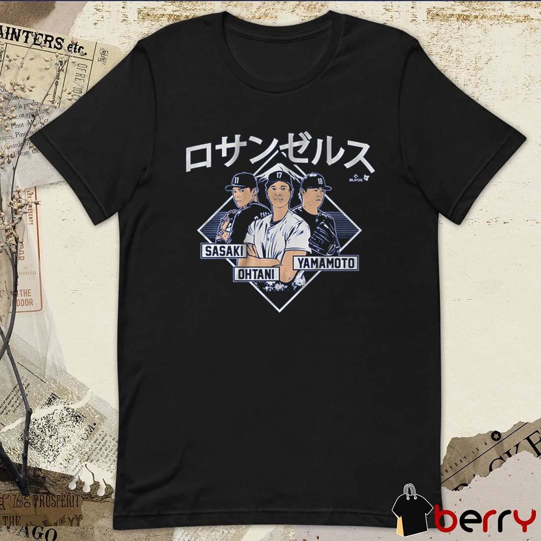 Shohei Ohtani, Yoshinobu Yamamoto and Roki Sasaki Los Angeles Dodgers Kanji MLB Baseball t-shirt