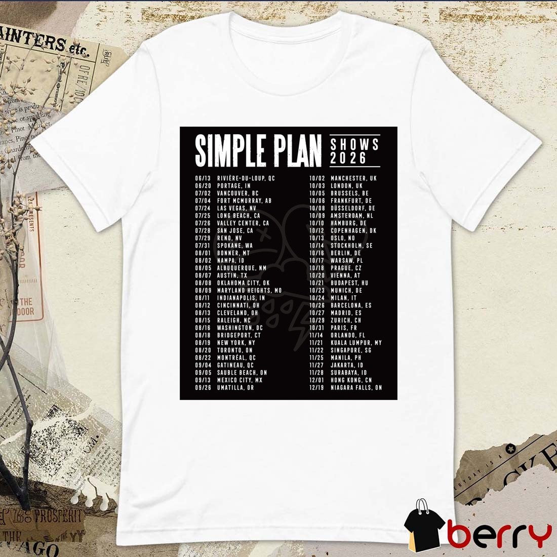 Simple Plan Bigger Than You Think Tour 2026 Europe, UK and Southeast Asia Poster t-shirt