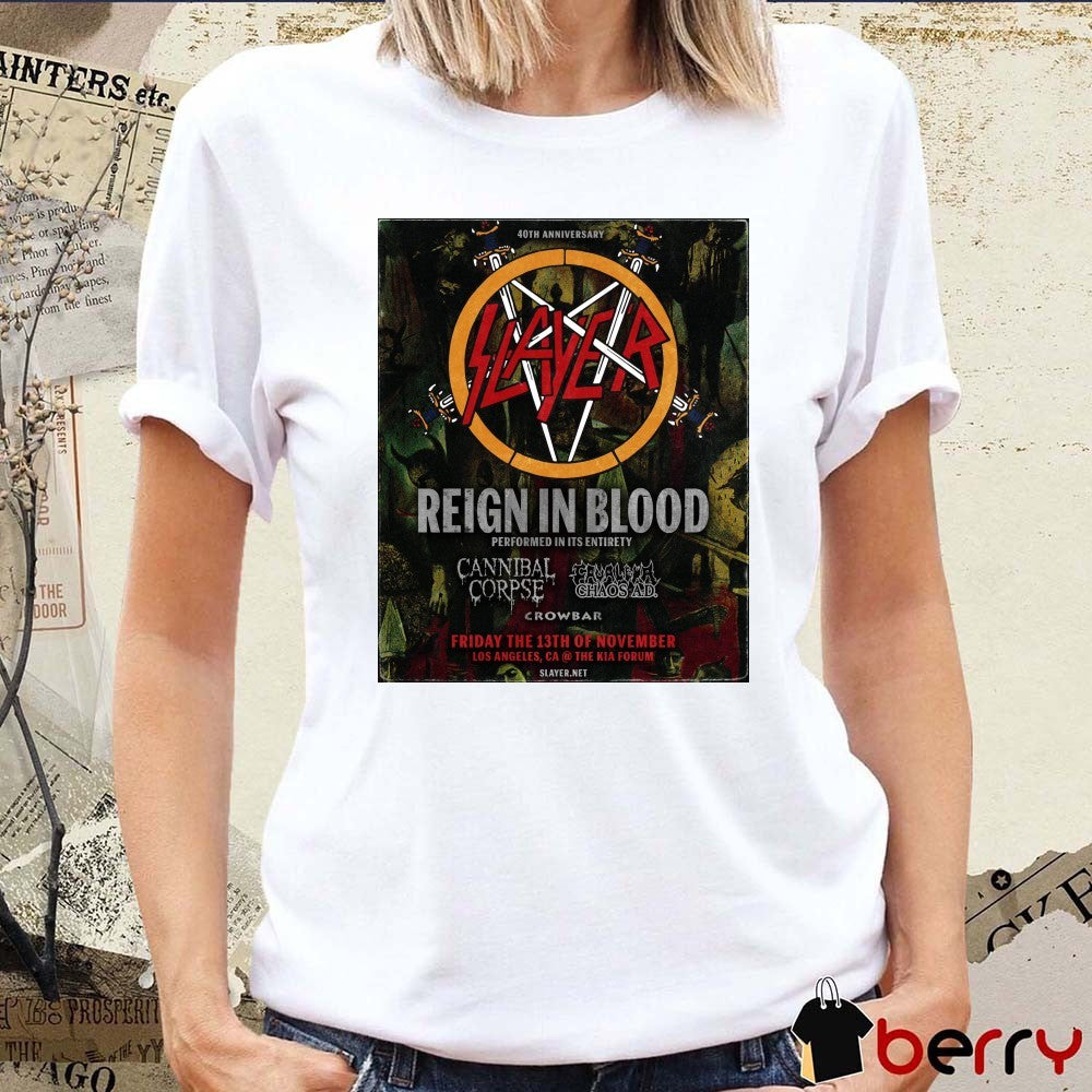 Slayer Reign in Blood 40th Anniversary November 13, 2026 The Kia Forum Los Angeles, CA Poster t-shirt