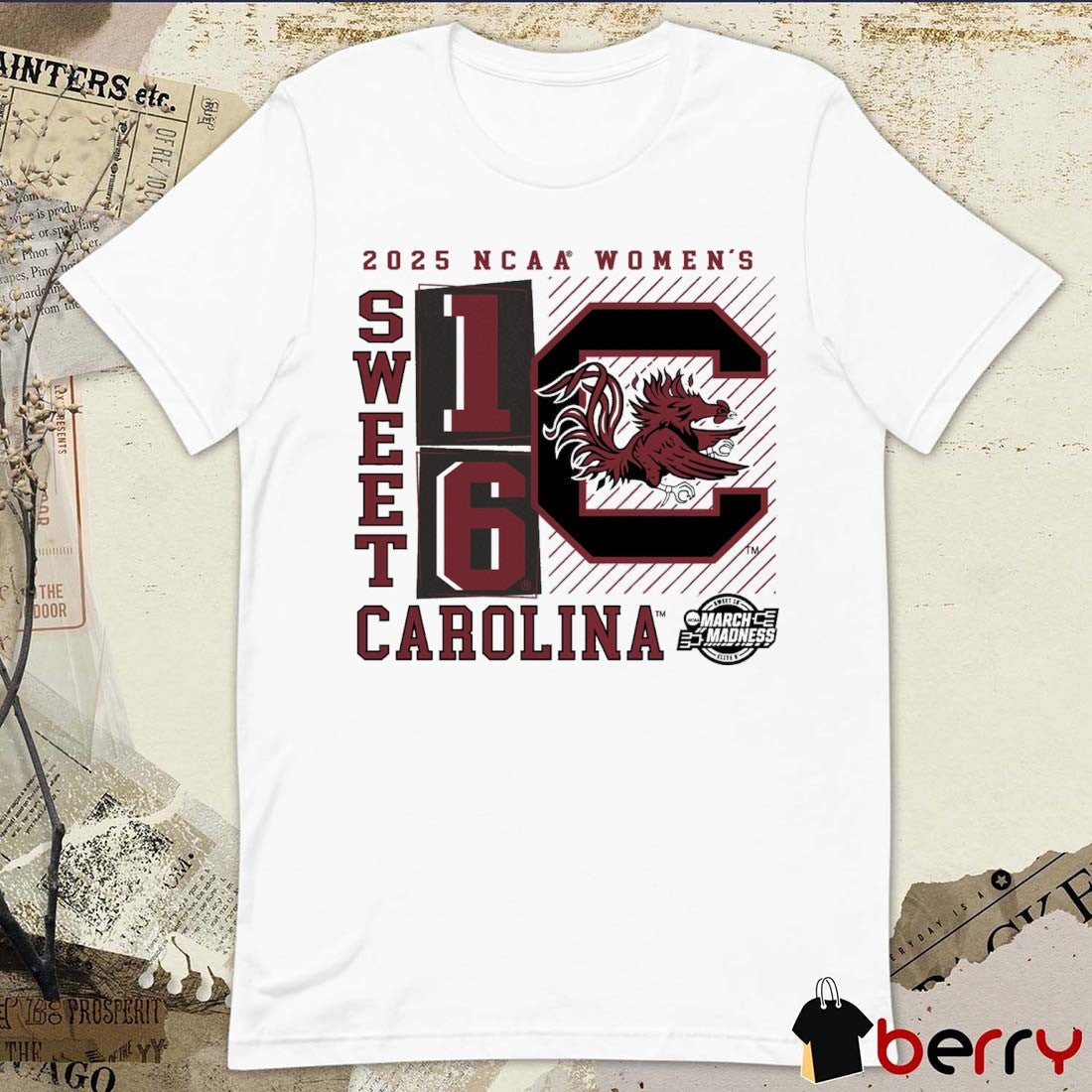 South Carolina Gamecocks NCAA DI Women’s Basketball Tournament March Madness Sweet 16 Elite 8 No Look Pass 2025 Logo t-shirt