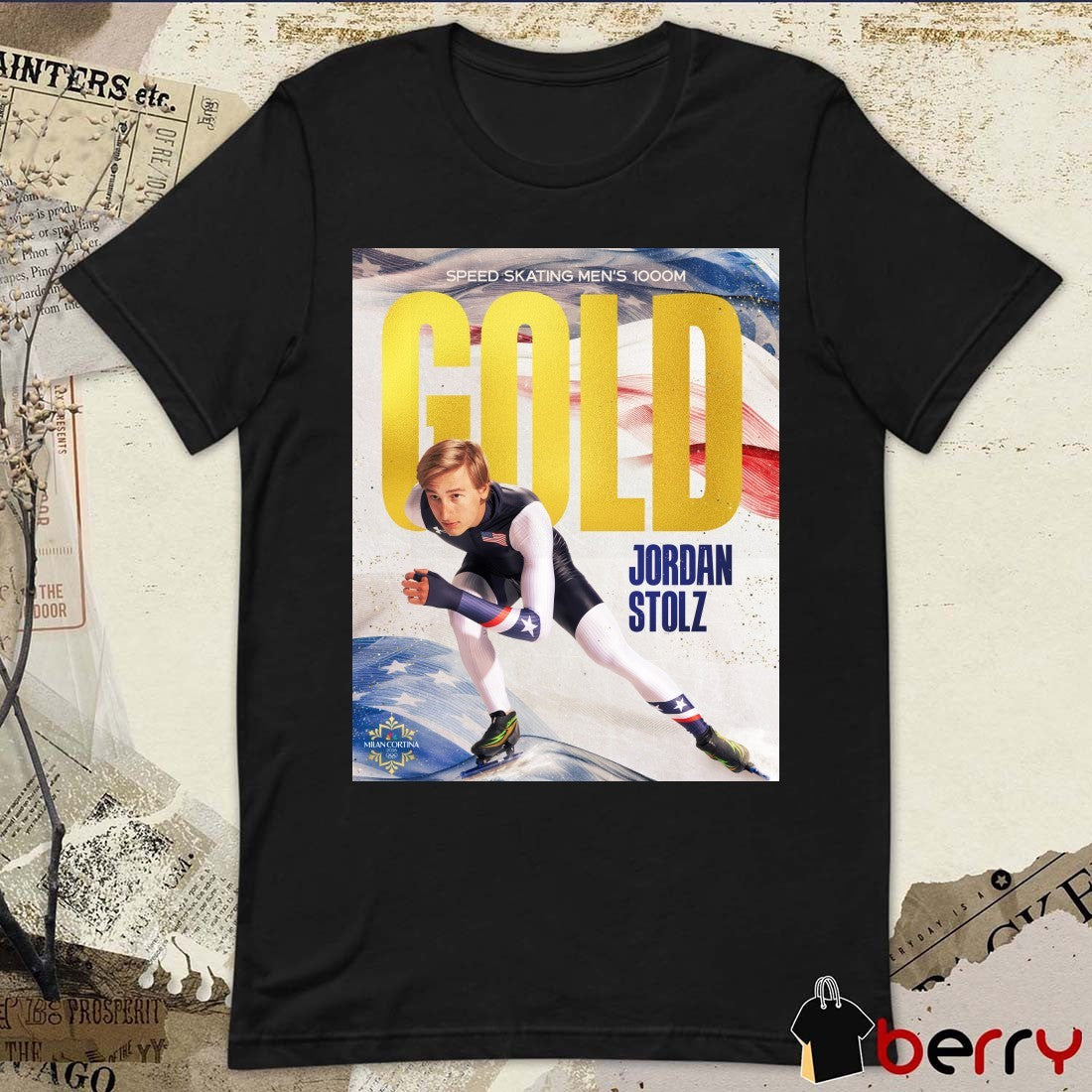Speed Skating Men’s 1000m Gold Jordan Stolz Milan Cortina 2026 Poster t-shirt