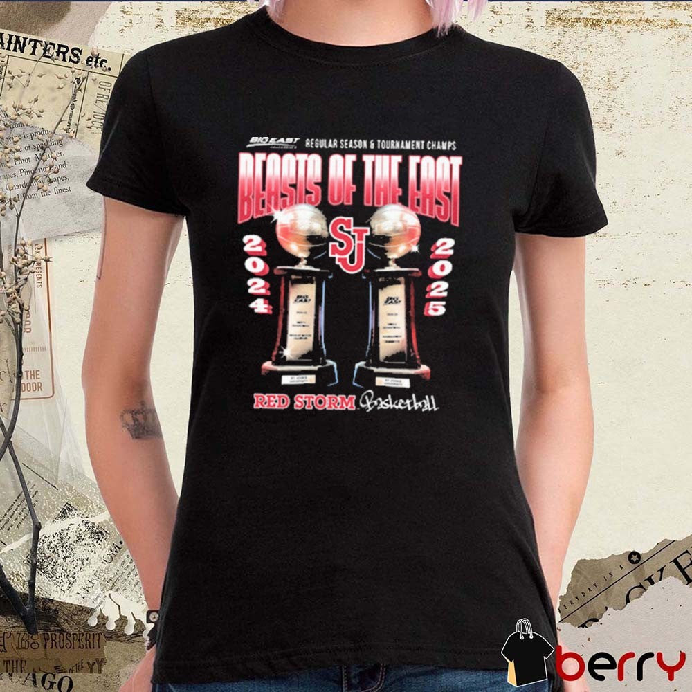 St. John’s Red Storm basketball Regular Season And Tournament Champions Combo Beasis Of The East Big East Conference 2024 – 2025 t-shirt