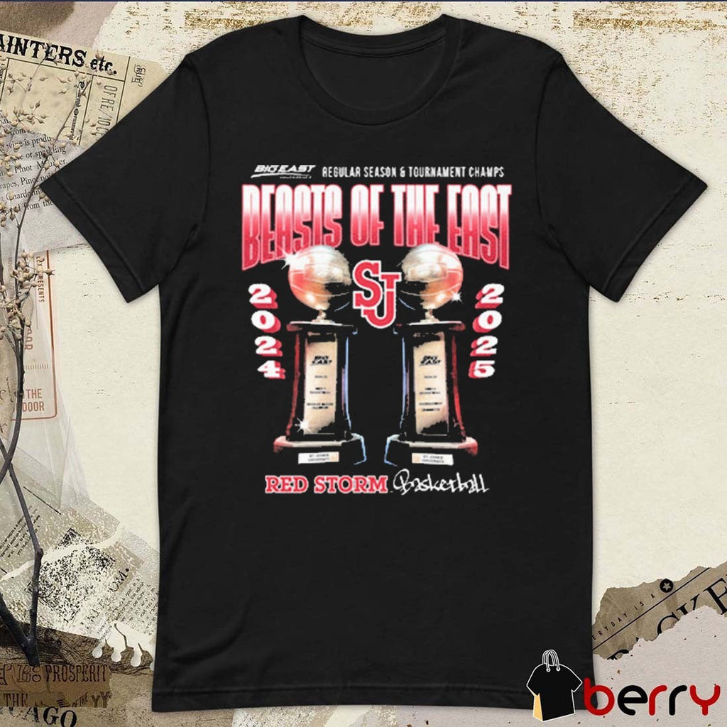 St. John’s Red Storm basketball Regular Season And Tournament Champions Combo Beasis Of The East Big East Conference 2024 – 2025 t-shirt