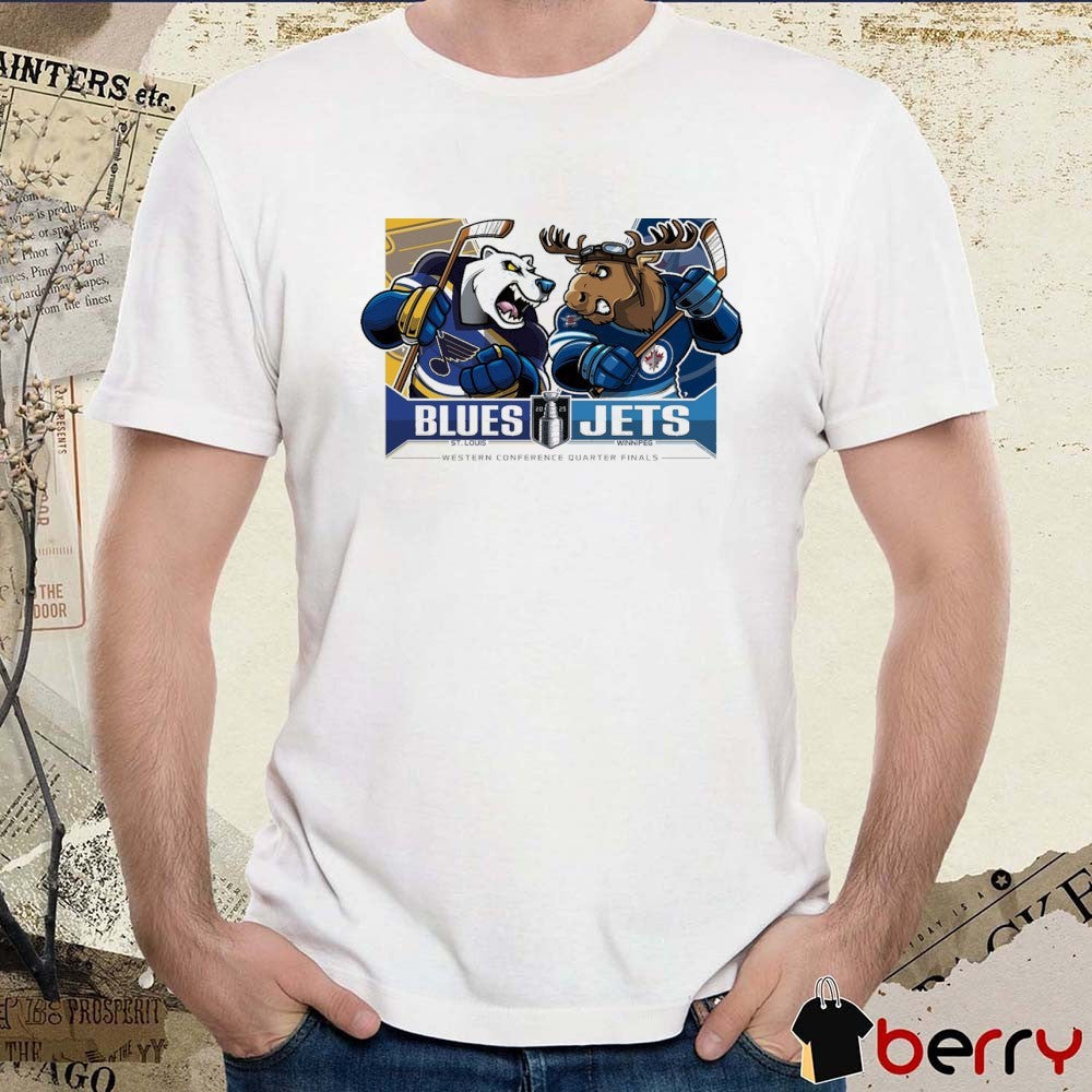 St. Louis Blues Vs Winnipeg Jets 2025 Stanley Cup Playoffs Western Conference Quarter Finals Mascot t-shirt