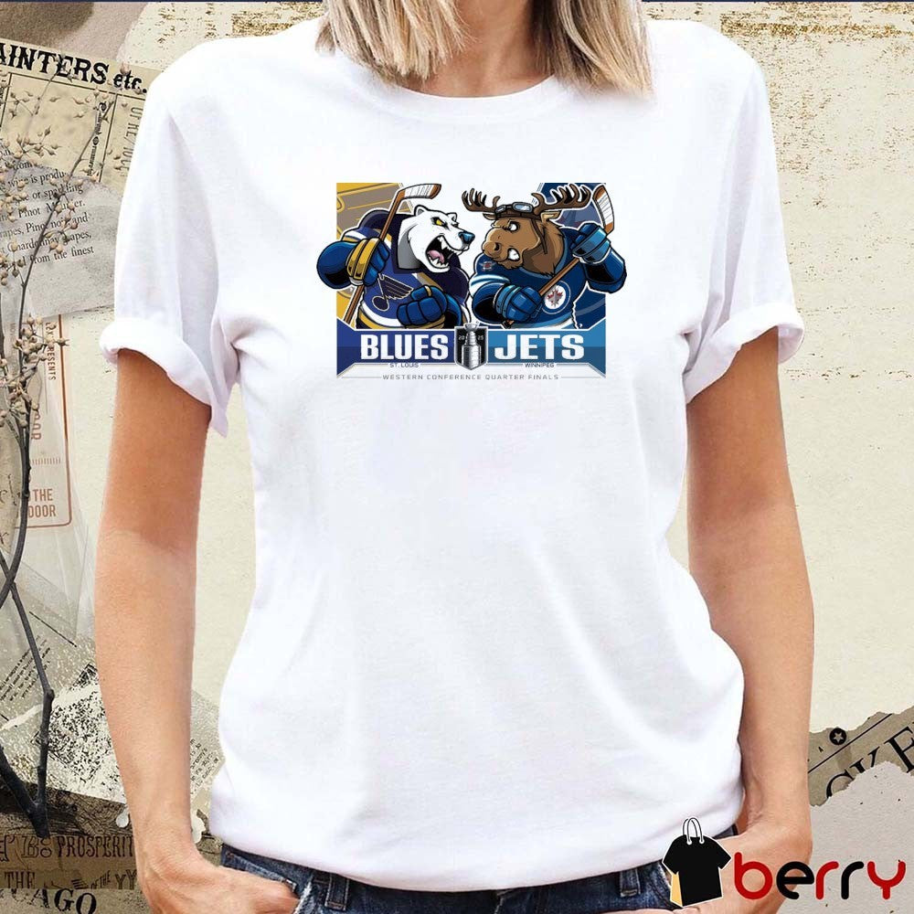 St. Louis Blues Vs Winnipeg Jets 2025 Stanley Cup Playoffs Western Conference Quarter Finals Mascot t-shirt