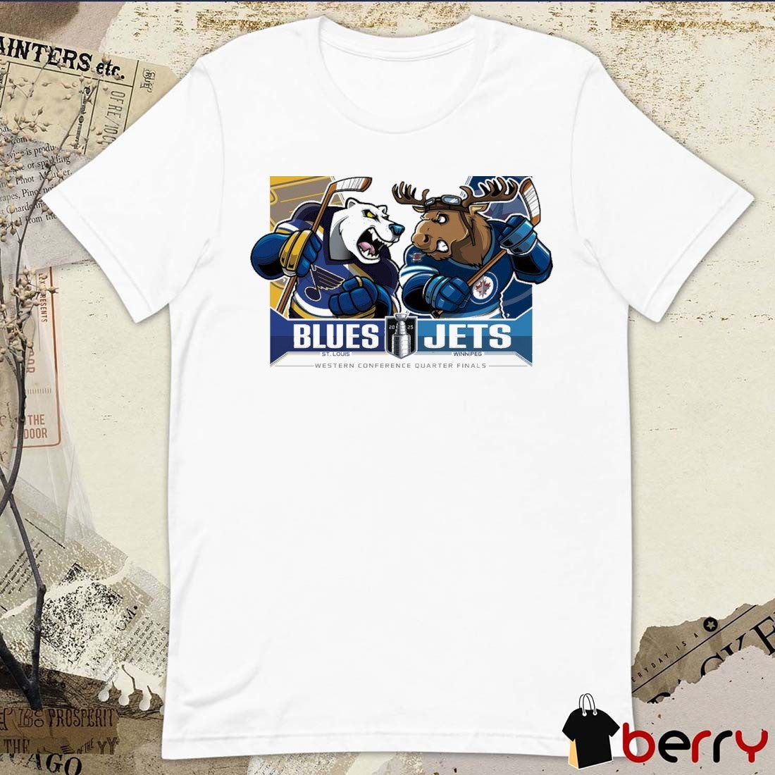 St. Louis Blues Vs Winnipeg Jets 2025 Stanley Cup Playoffs Western Conference Quarter Finals Mascot t-shirt