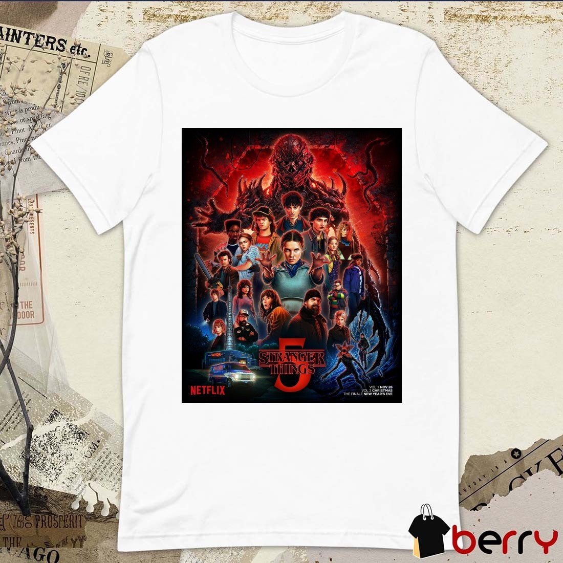 Stranger Things 2025 Vol 1 November 26, Vol 2 Christmas Day, December 25 The Finale New Year’s Eve Poster t-shirt