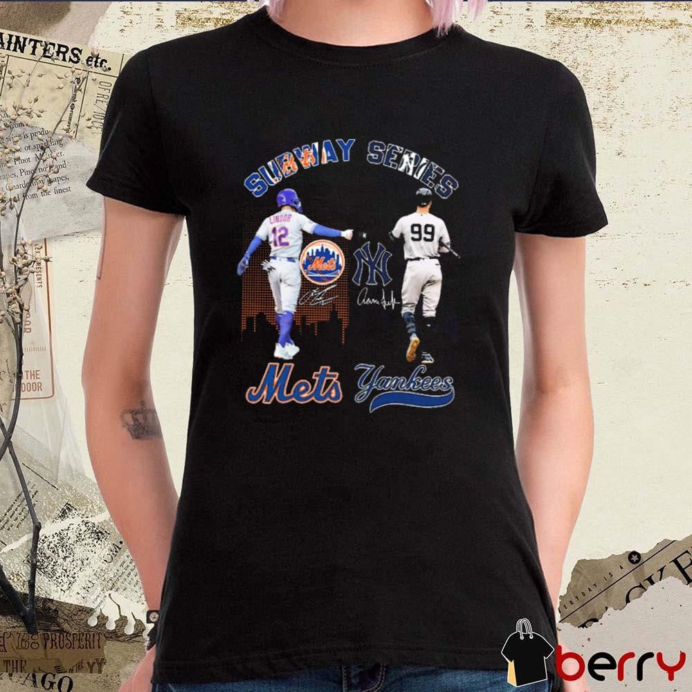 Subway Series Francisco Lindor Aaron Judge New York Mets New York Yankees Signatures t-shirt