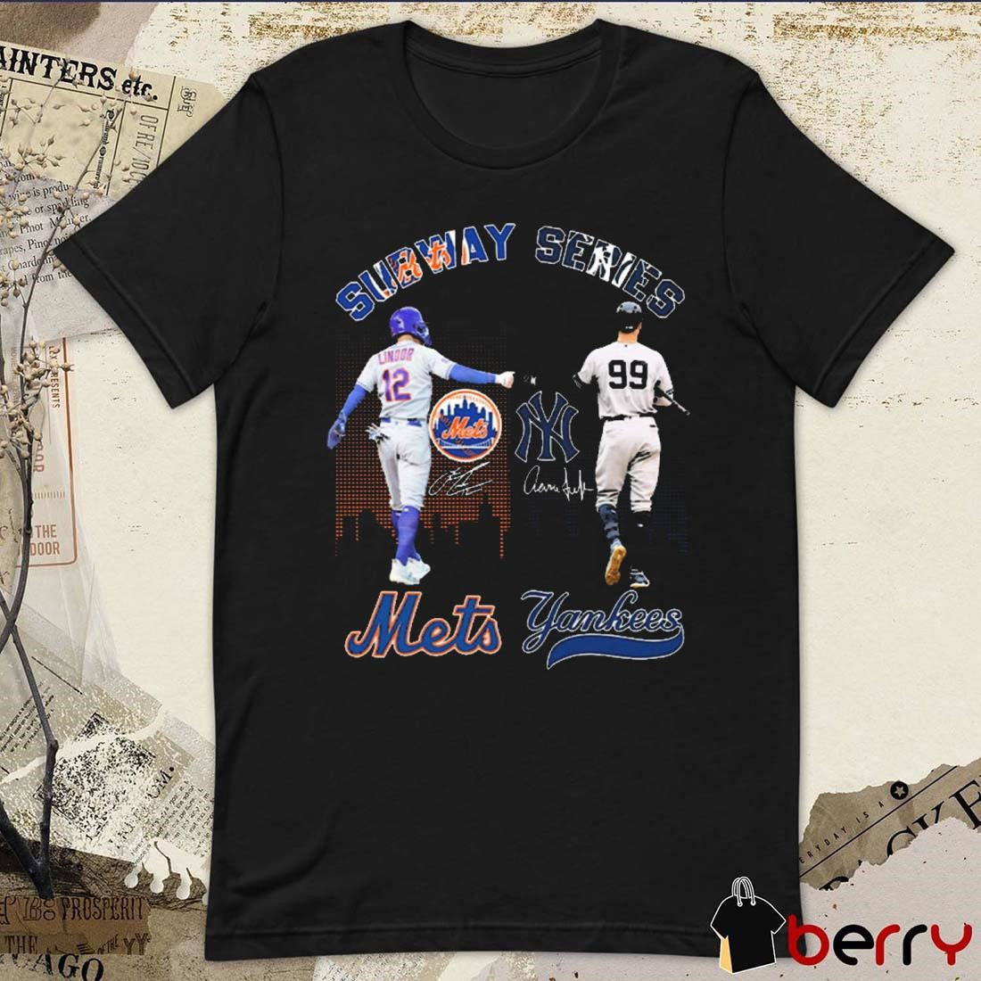 Subway Series Francisco Lindor Aaron Judge New York Mets New York Yankees Signatures t-shirt