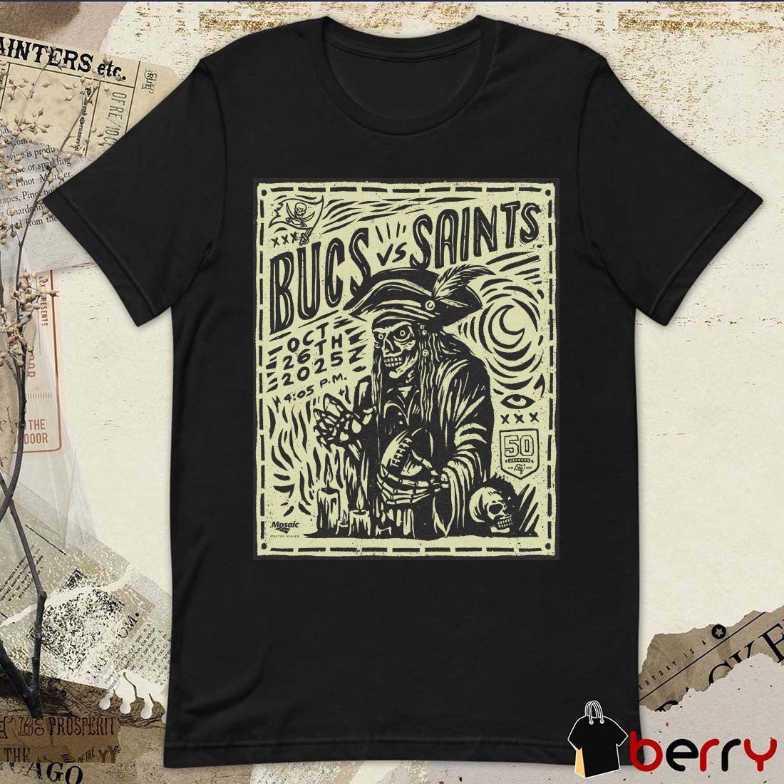 Tampa Bay Buccaneers Vs New Orleans Saints October 26th 2025 50 Seasons Battle In The Bayou Poster t-shirt